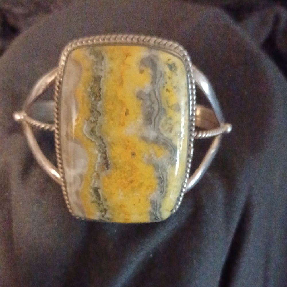 Sterling Silver Yellow Bumblebee Jasper Statement Cuff Bracelet